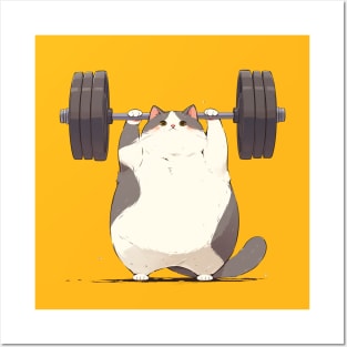 cat lifting weight Posters and Art